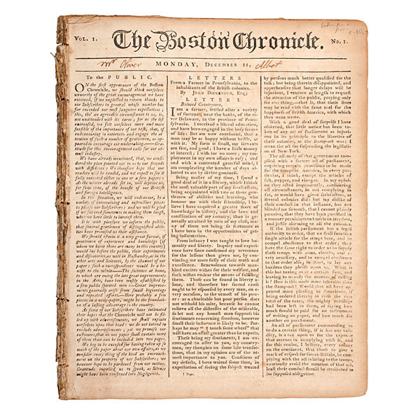 John Dickinson Letters From A Farmer In Pennsylvania Published In The Boston Chronicle Cowan S Auction House The Midwest S Most Trusted Auction House Antiques Fine Art Art Appraisals