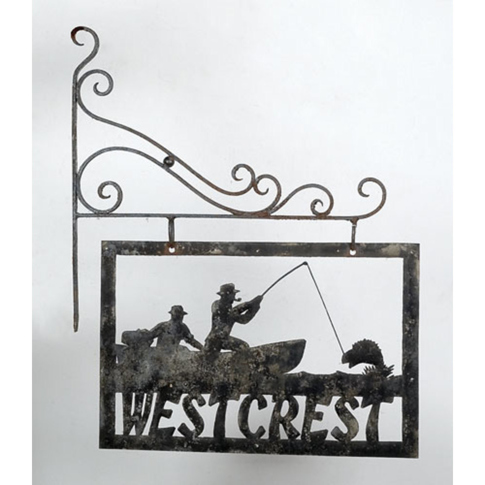 Folk Art Sheet Metal Fishing Camp Sign, Cowan's Auction House The