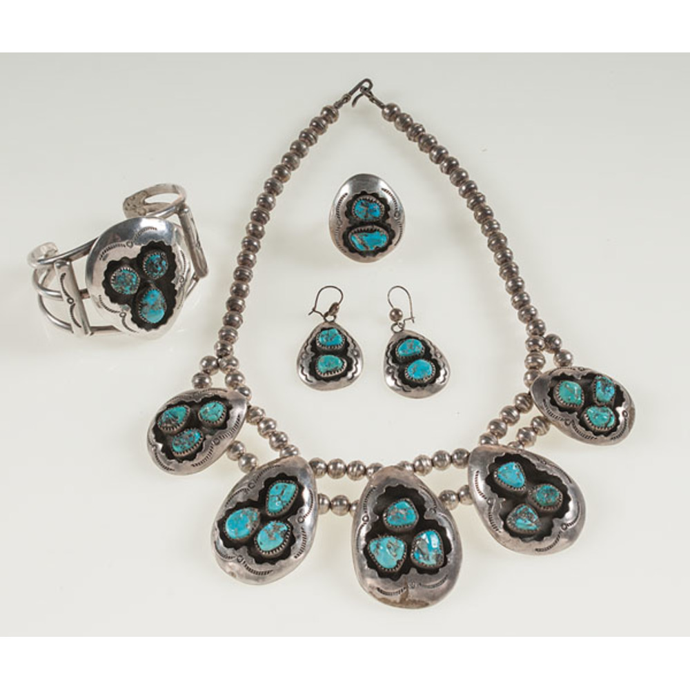 Navajo Silver and Turquoise Necklace Suite From Asa Glascock Trading