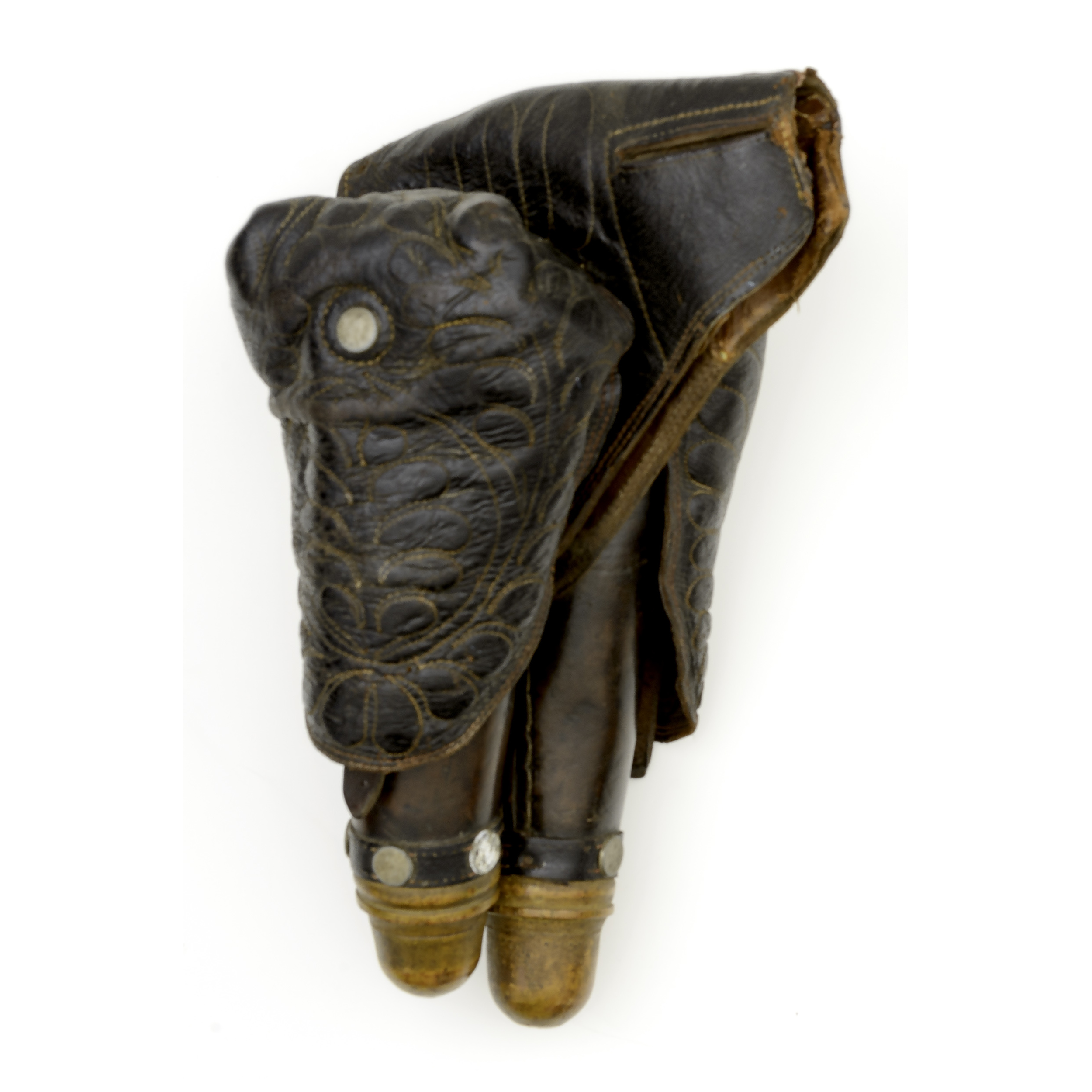 Early Small Saddle Pommel Holsters with Trapunto Quilted Leather Flaps