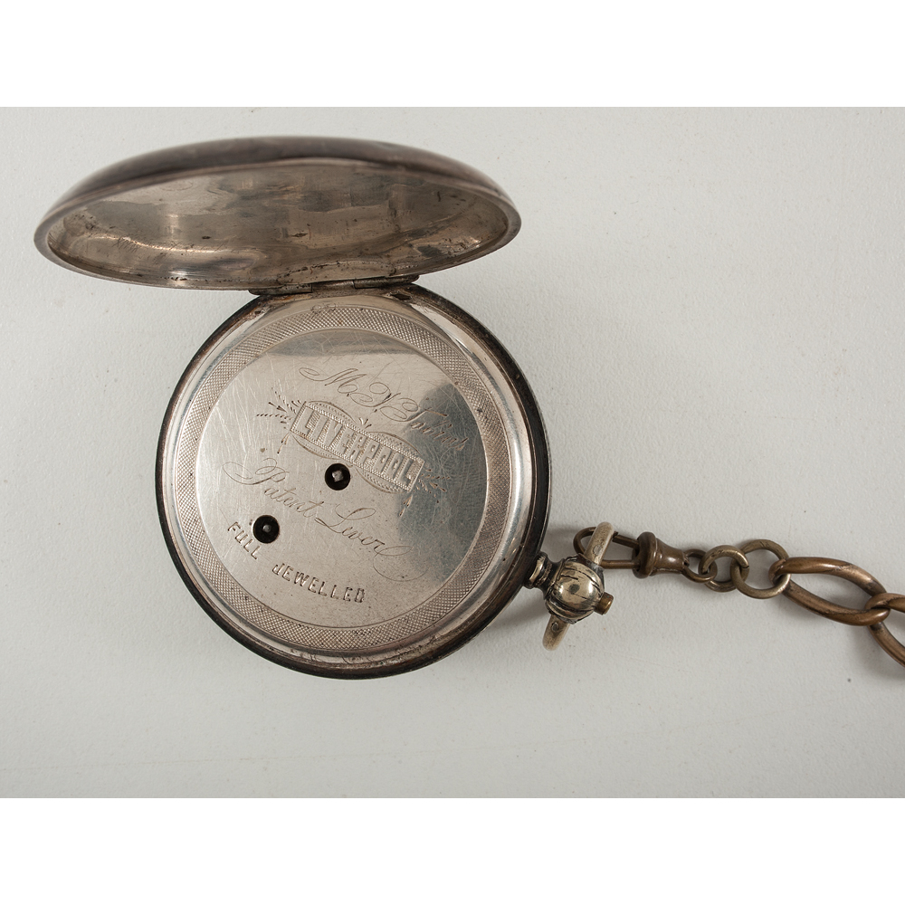 M.J. Tobias Pocket Watch with Patriotic Scene Painted on Glass, Ca