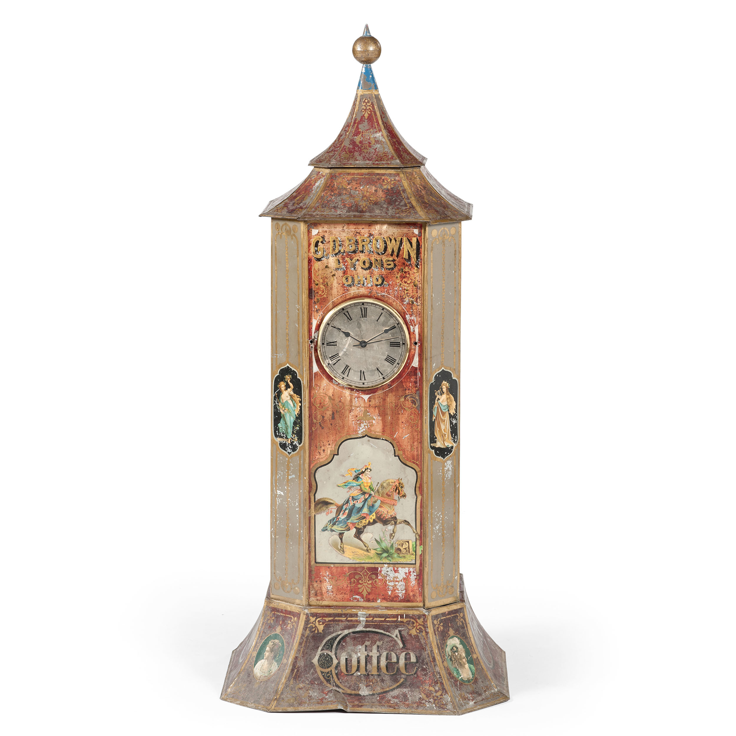 Tin Coffee Dispenser with Clock from Lyons, Ohio Cowan's Auction