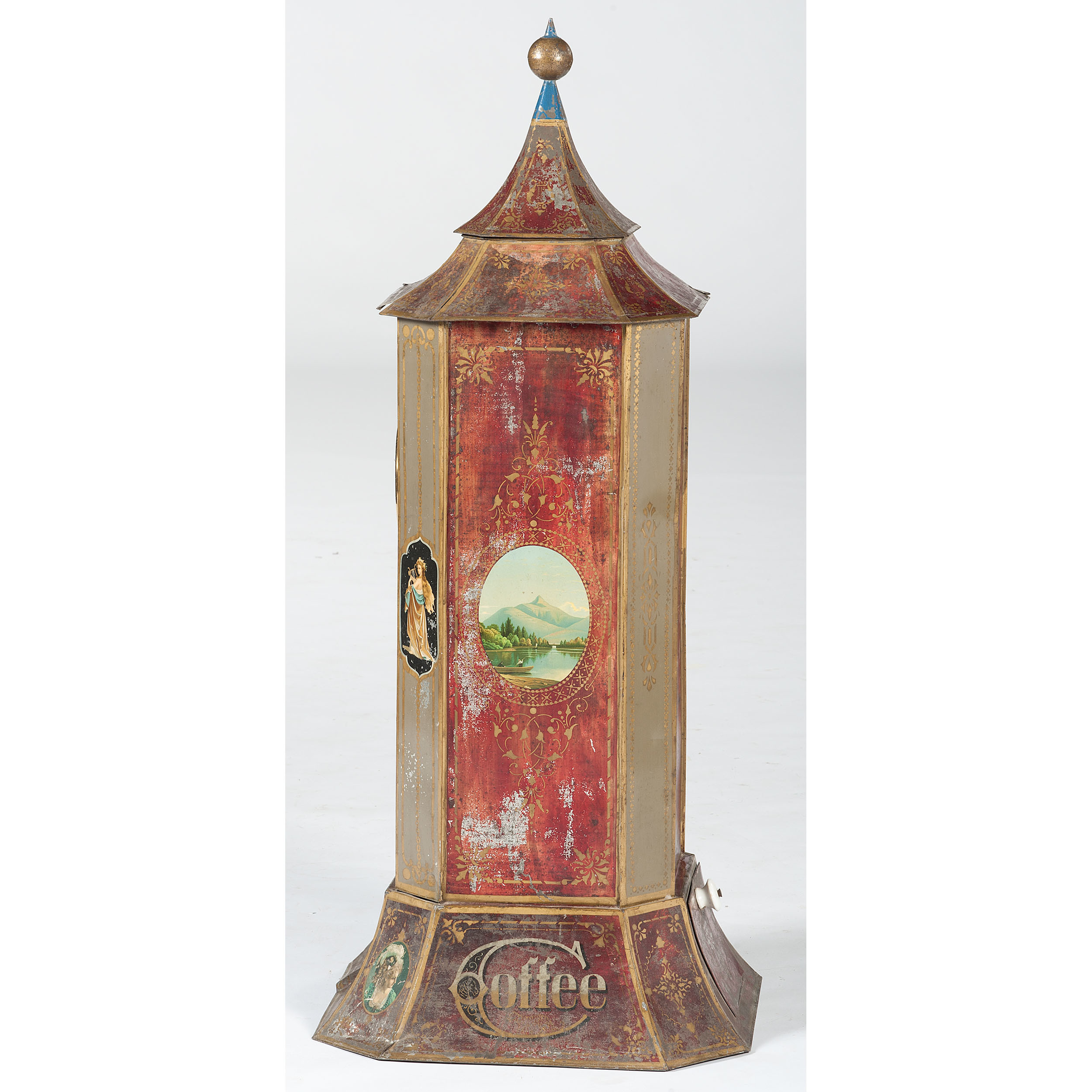 Tin Coffee Dispenser with Clock from Lyons, Ohio Cowan's Auction