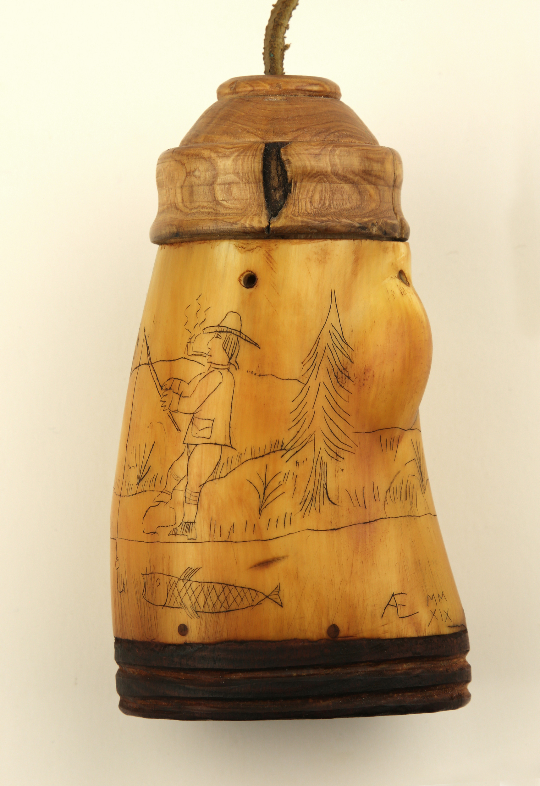Fishing Themed Powder Horn & Bait Horn Set by Albert Emanuel, Sold to