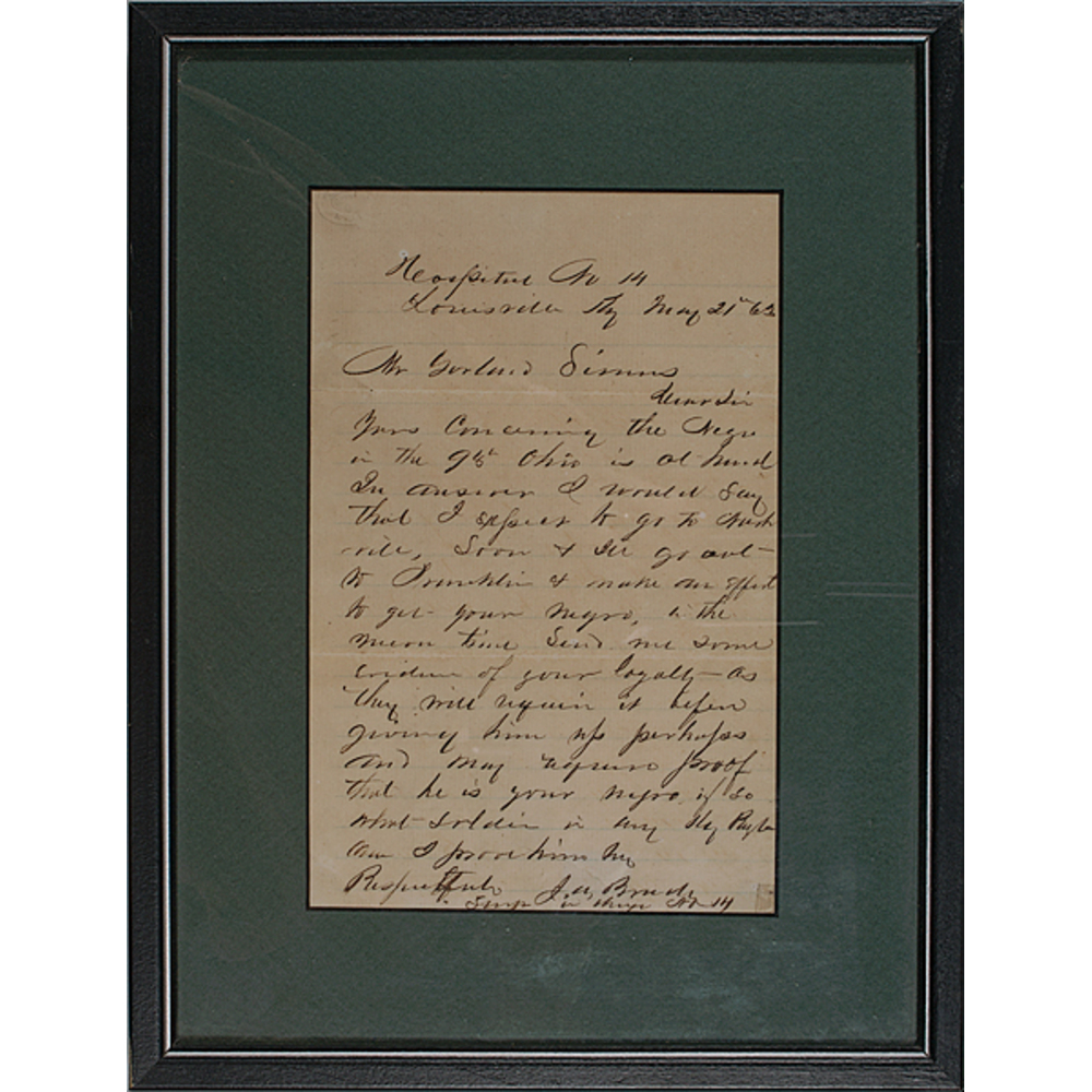 Civil War Era Letter Regarding Recapturing Of Slave Cowan s Auction 