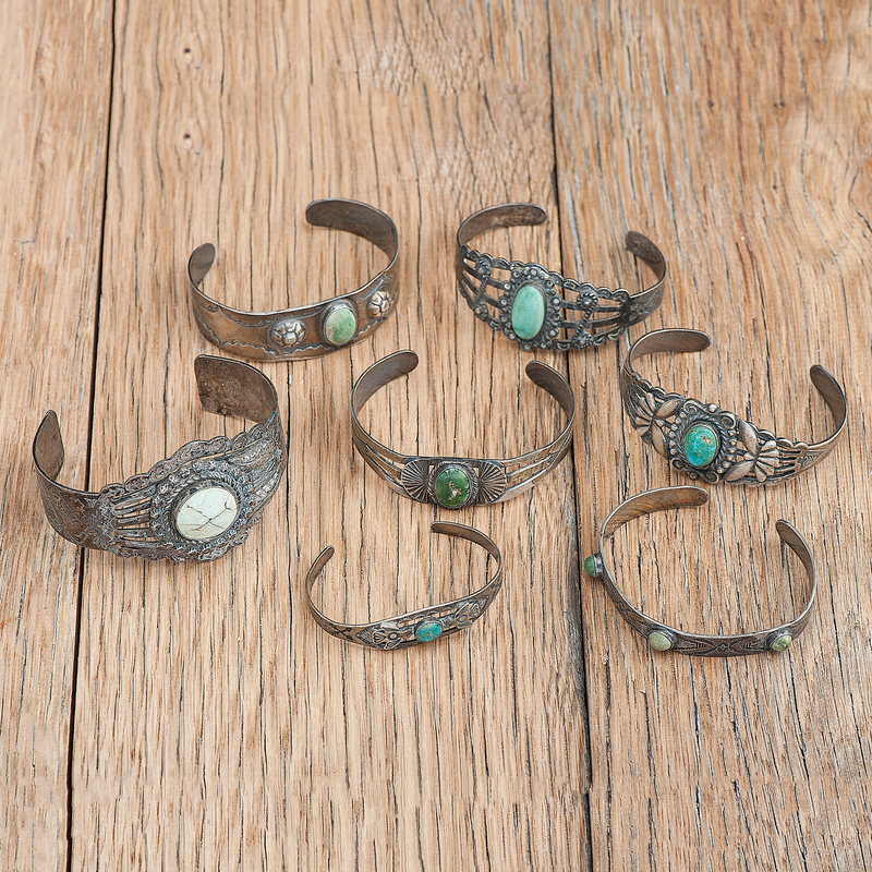 Fred Harvey Era Silver and Turquoise Bracelets | Cowan's ...