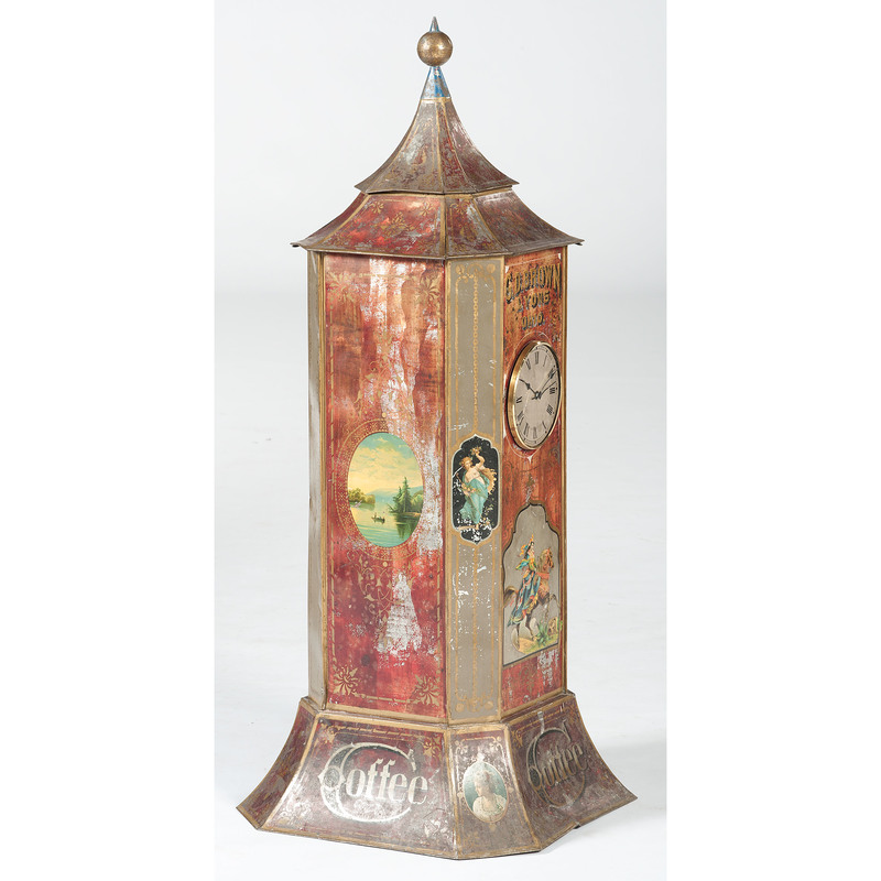 Tin Coffee Dispenser with Clock from Lyons, Ohio Cowan's Auction House The Midwest's Most