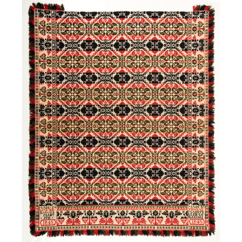A Signed Northhampton County, Pennsylvania Coverlet with Portrait of Maker