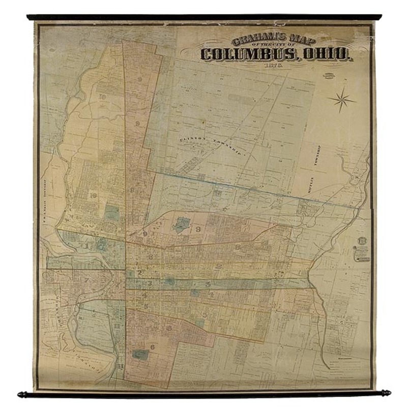 Scarce 1878 Wall Map of Columbus, Ohio, auctions & price archive