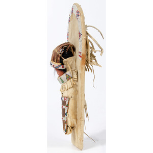 Ute Beaded Hide Doll Cradle Board with Skookum Doll, Deaccessioned From the Hopewell Museum, Hopewell, NJ