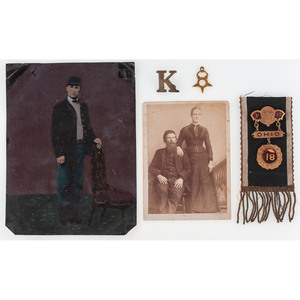 Sergeant James D. Trimble, Ohio 48th Volunteers, Full Plate Tintype, Post-War Cabinet Card, Ribbon, and Badge