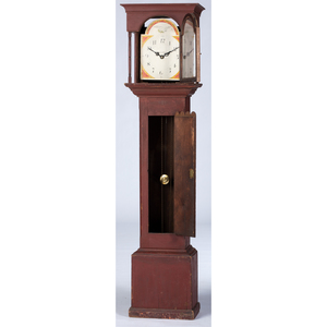 A Federal Red-Painted Pine Tall Case Clock, Garry Lewis, Trumbull County, Ohio, Circa 1820