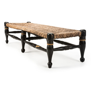 A Painted Bench with Rush Seat