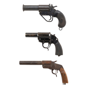 Lot of 3 World War-era Signal Flare Pistols